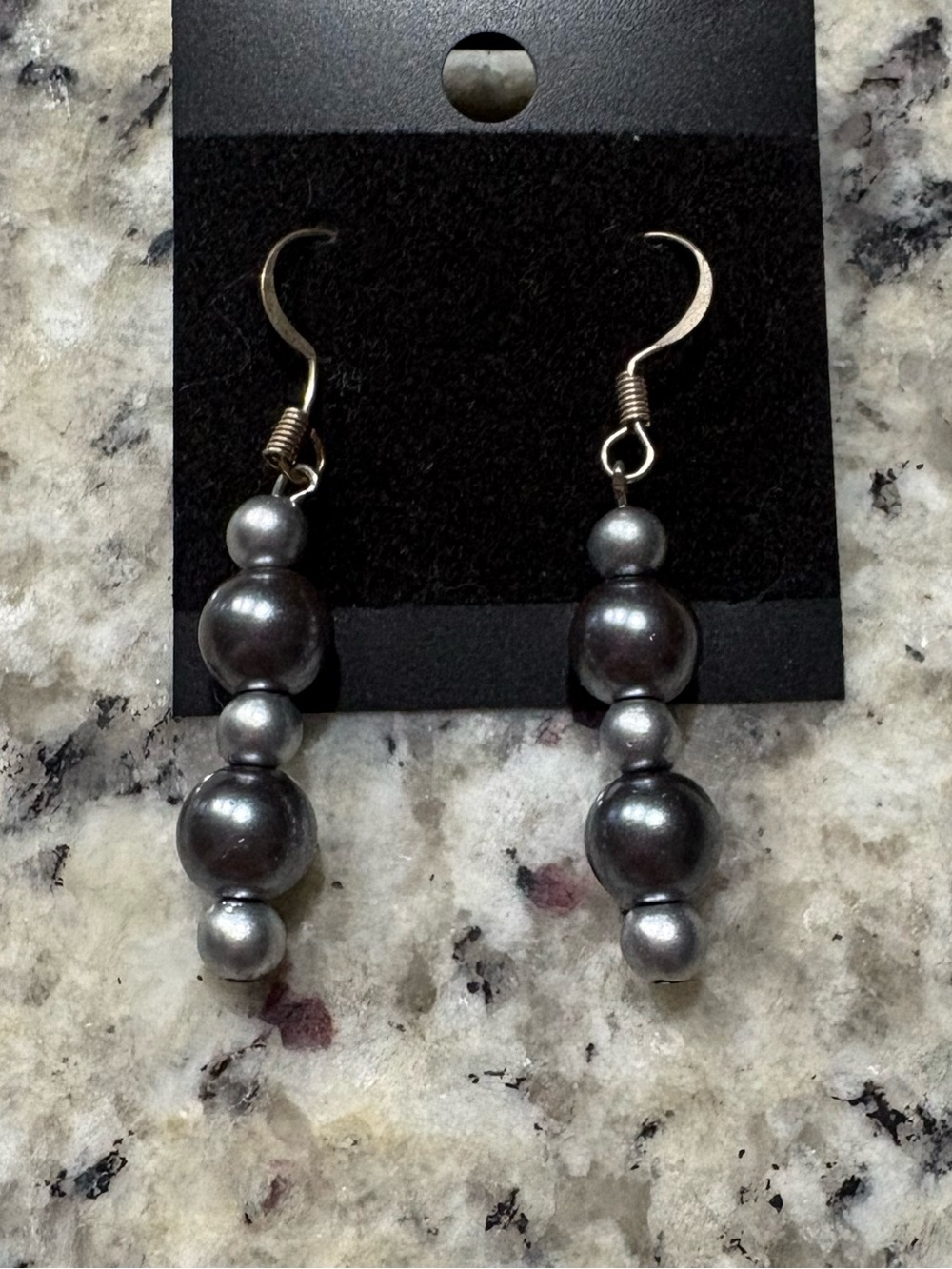 Blue beaded dangle earrings Handmade New on card